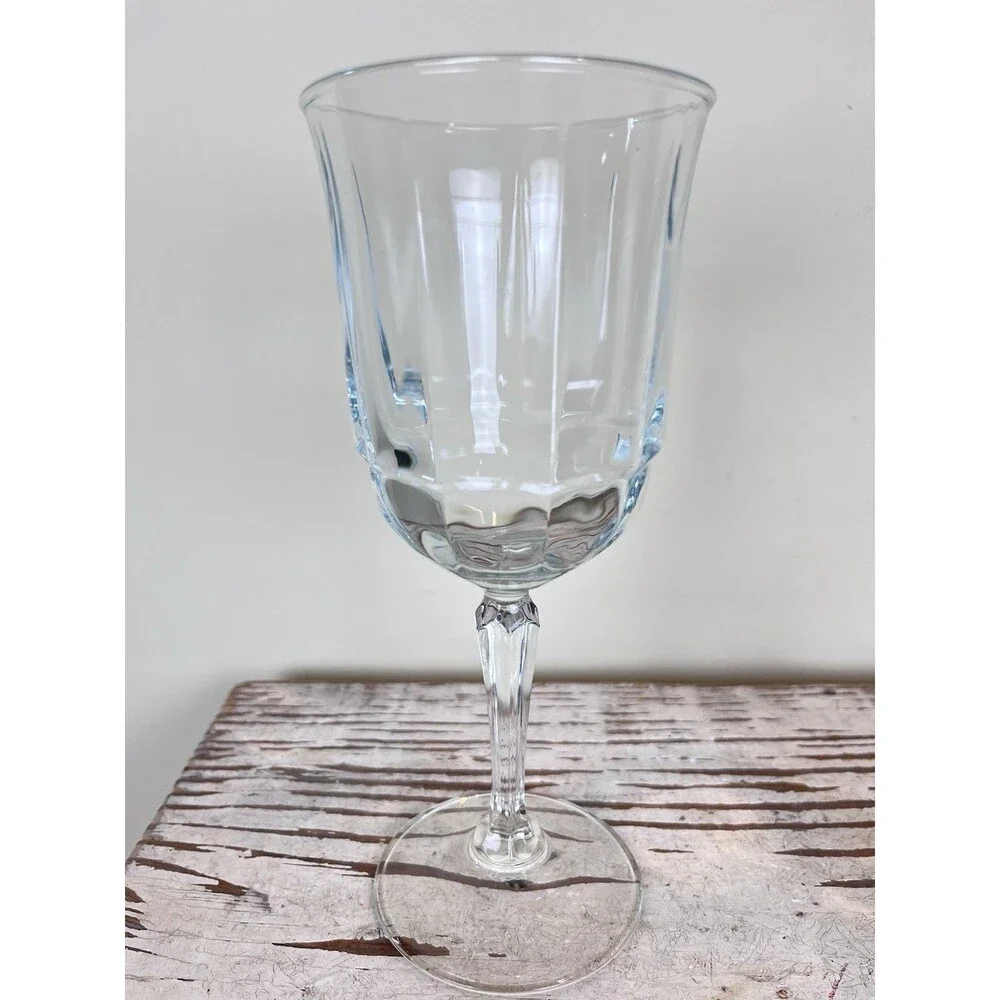 VTG French Goblet Clear Glass Pedestal Footed Stemware Wine Drinking Glasses 2